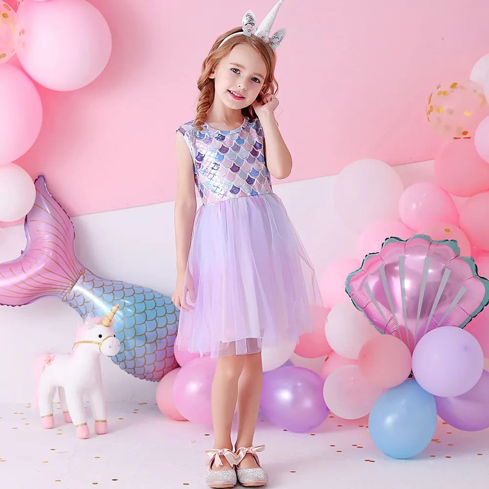 Kids Girls Sleeveless Sequin Princess Dresses for Summer childrensterritory