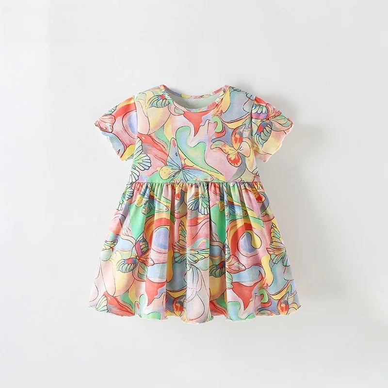 Kids Girls Cartoon Print Cotton Summer A-LINE Dresses