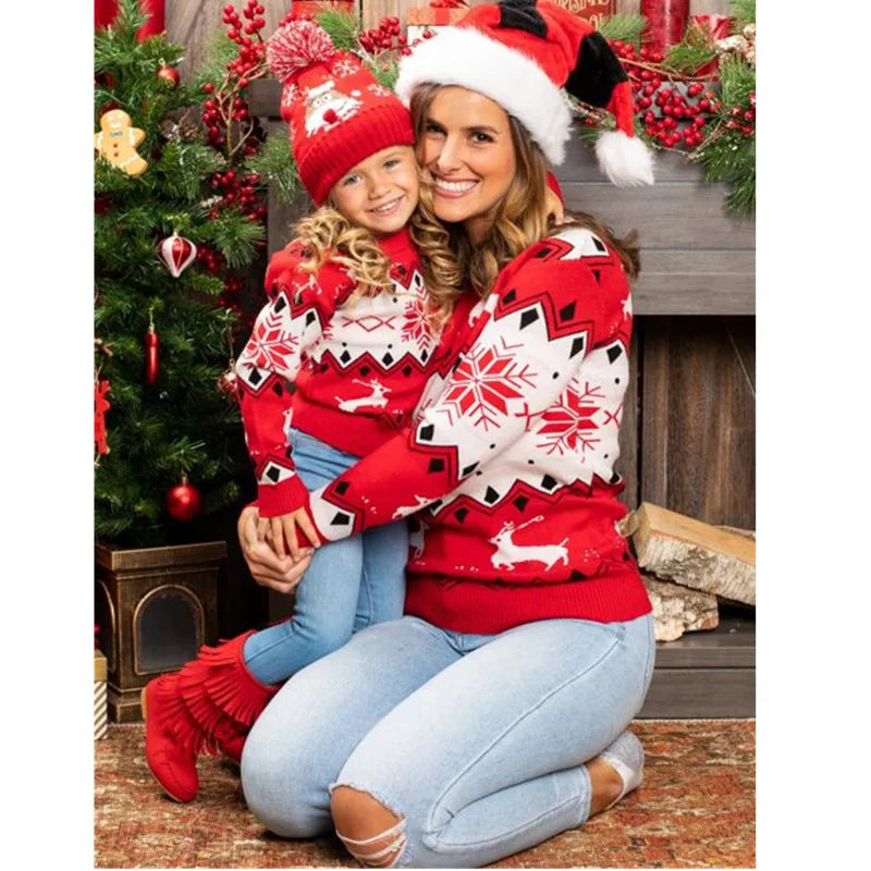 Jacquard Print Matching Christmas Sweater for Mother Daughter