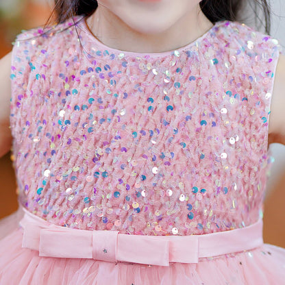 Bridesmaid Sequins Tulle Trailing Kids Girls Princess Dresses childrensterritory