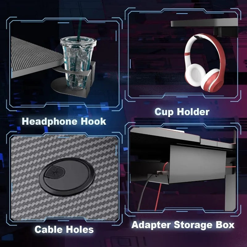 63-Inch Carbon Fiber Heavy-Duty Gaming Computer Table childrensterritory