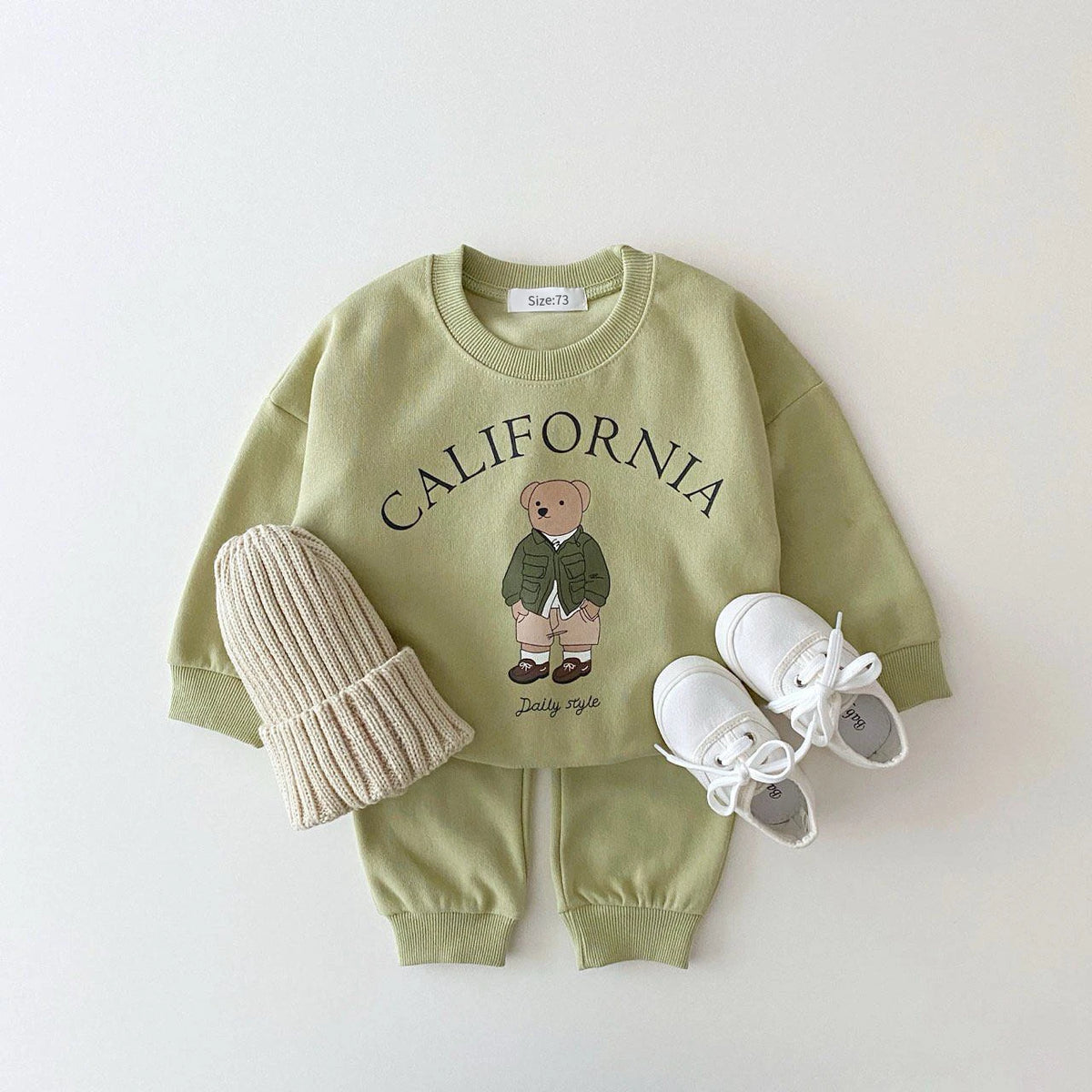 Baby Boys/Girls Letter Bear Casual Hoodie+Pants Suit