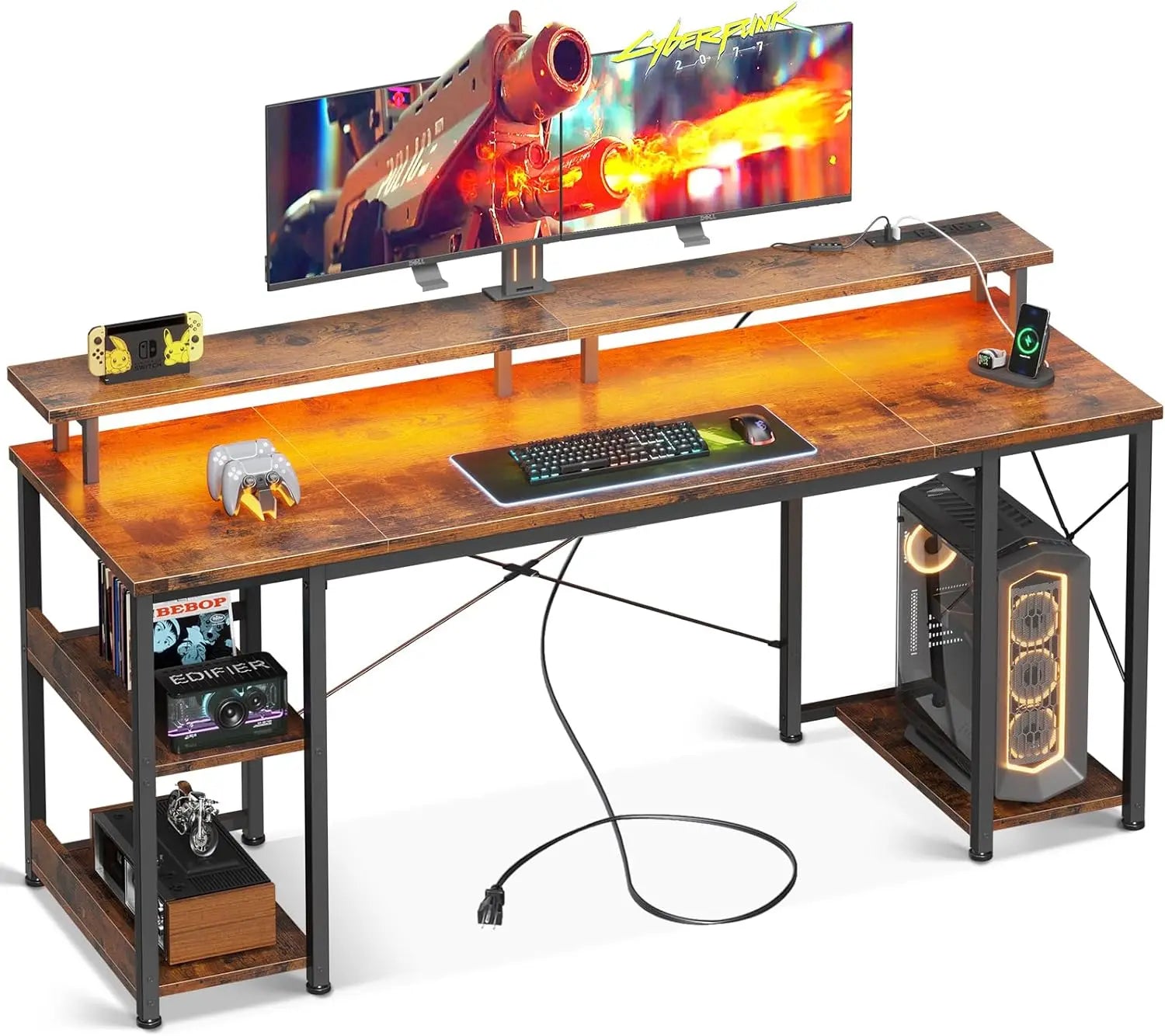 Gaming PC Desk with Monitor Support, Storage, and Stand childrensterritory