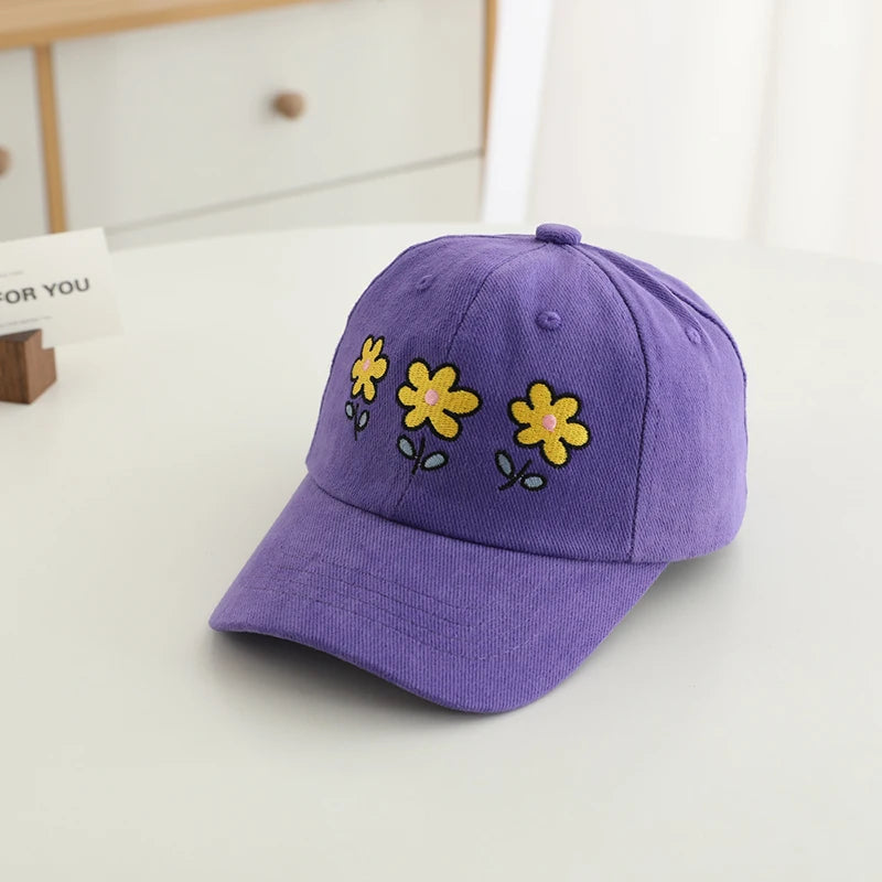 Little Girls Flowers Embroidery Adjustable Sports Caps