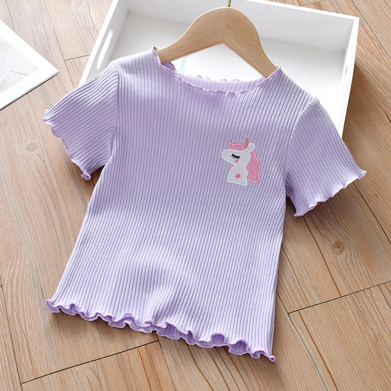 Kids Girls Ruffle Sleeves Cartoon Printed Tops