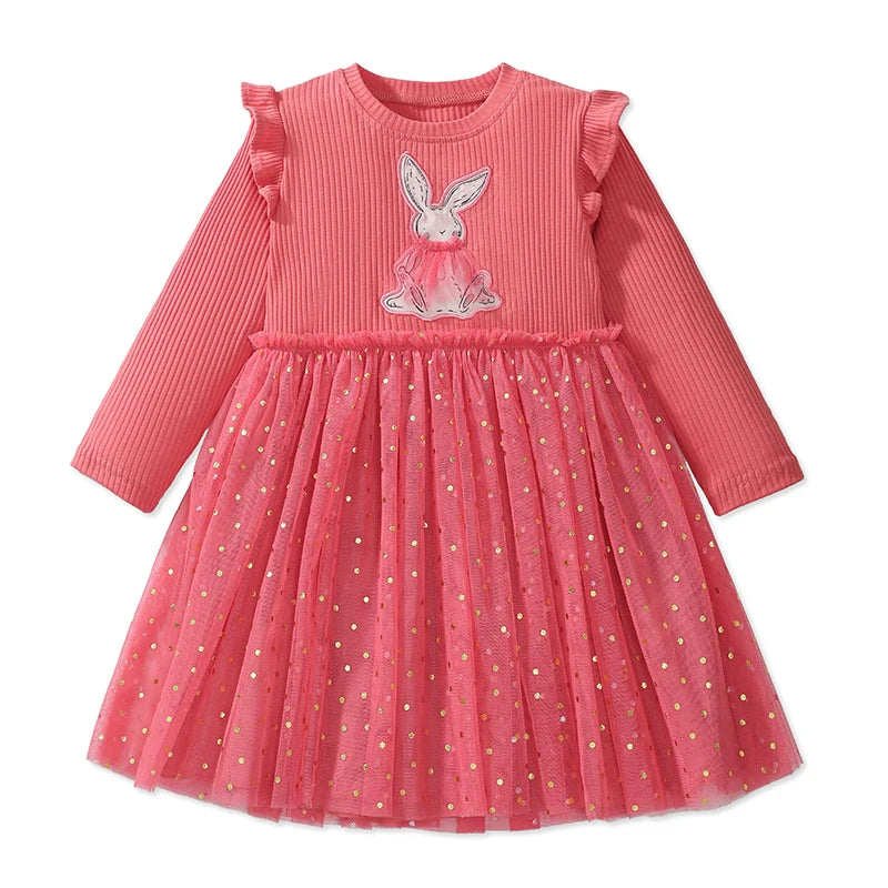 Girls Full Sleeves Cartoon Rabbit Print Dresses childrensterritory
