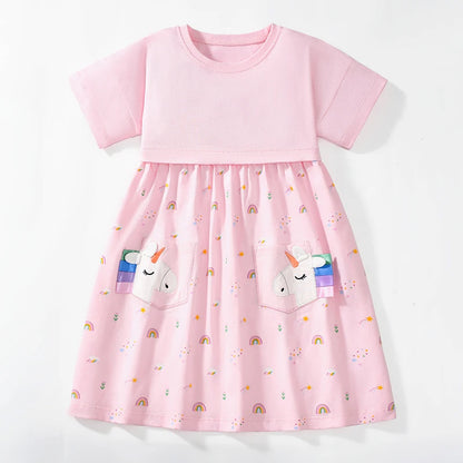 Collar Design Flower Print Summer Dresses for Girls childrensterritory