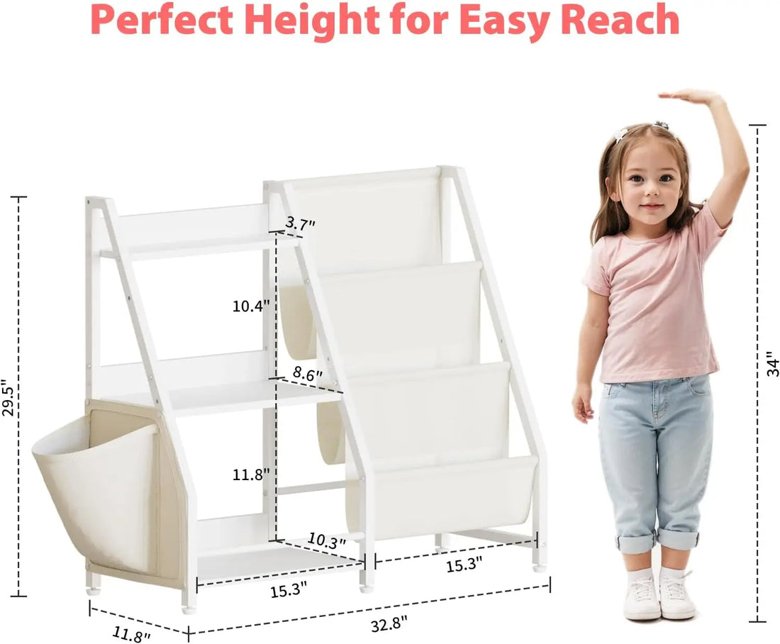 Kids 3-Tier Book Sling Shelf and Toy Storage Organizer