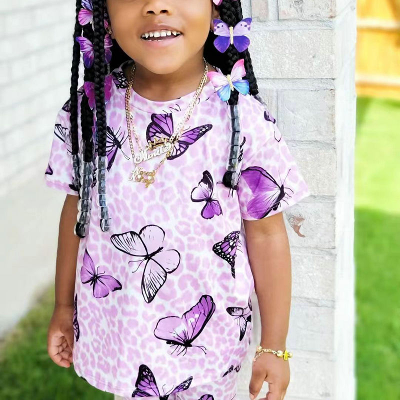 Two Pieces Kids Girls Butterfly Print Summer Clothing Sets childrensterritory