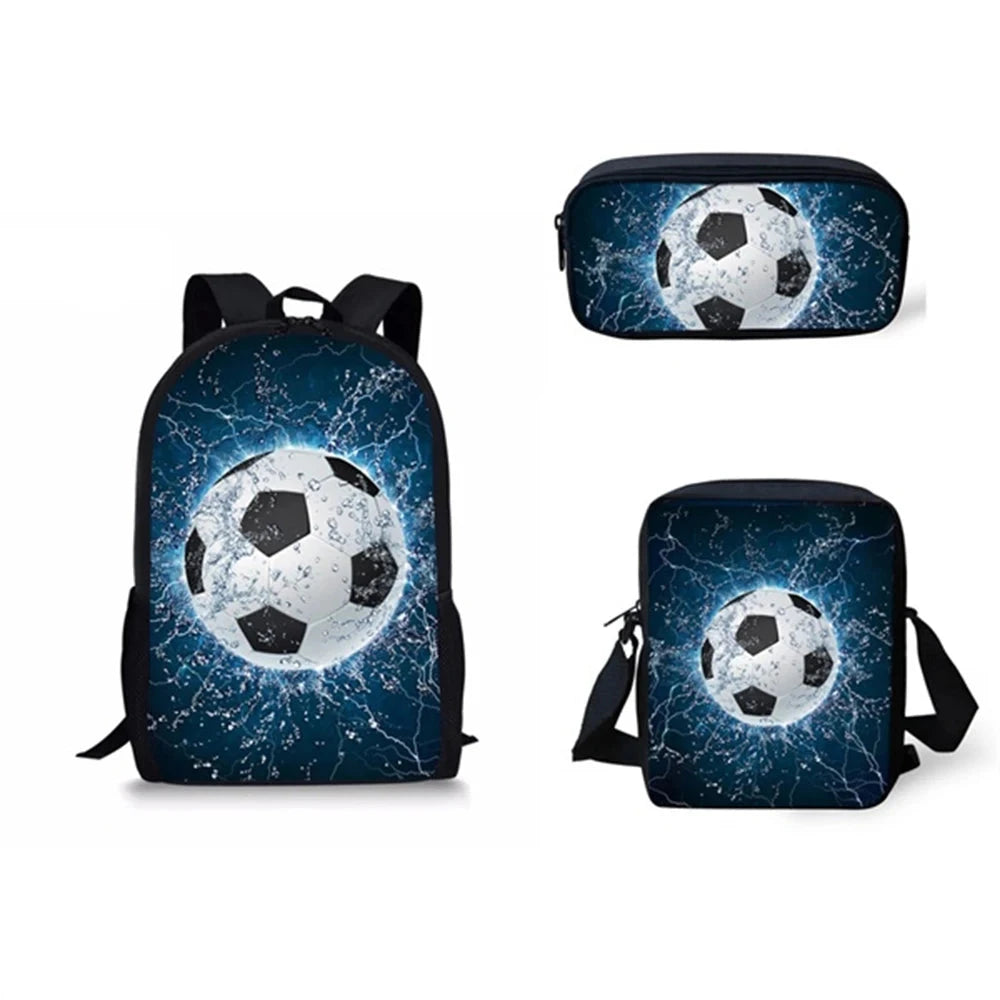 3D Soccer Foot Ball Print 3pcs/Set Kids School Bags Backpack