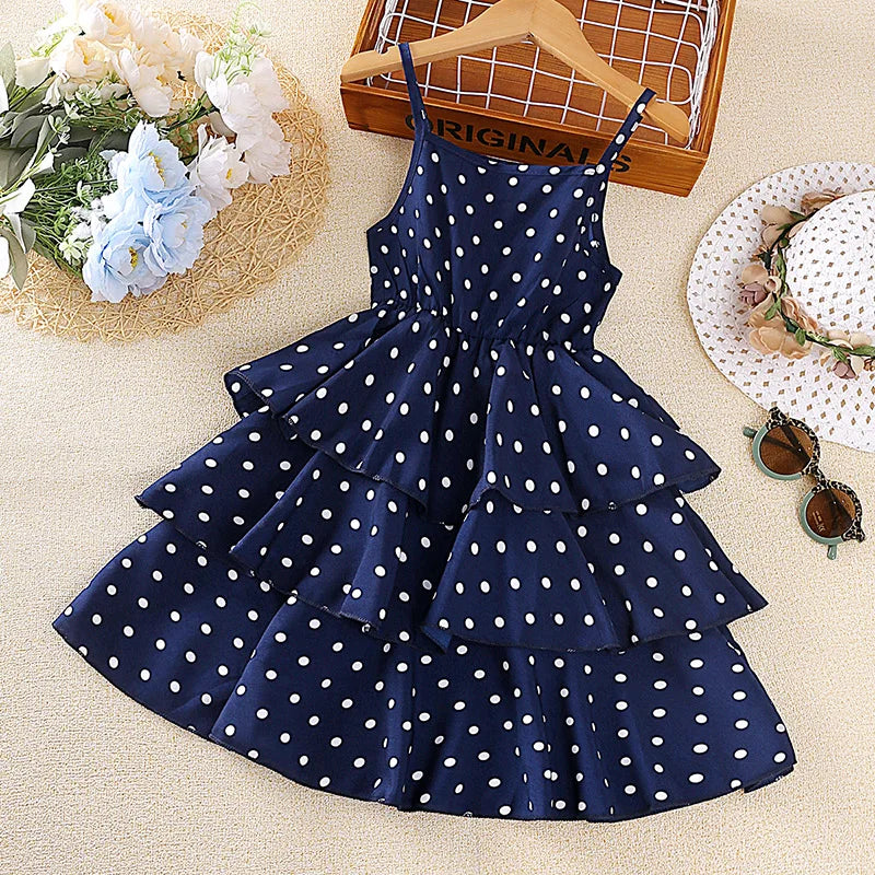 Kids Girls Polka Dot Stylish Summer Holiday Dresses childrensterritory