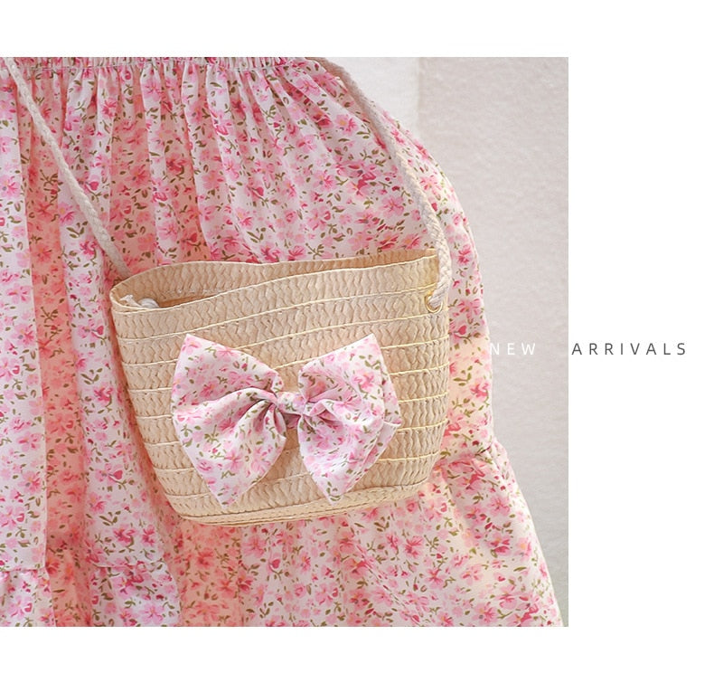 Kids Girls Floral Summer Princess Dress with Sling Bag childrensterritory