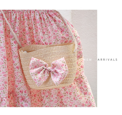 Kids Girls Floral Summer Princess Dress with Sling Bag childrensterritory