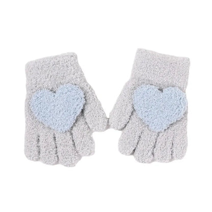 Kids Cartoon Design Furry Coral Fleece Short Gloves Mittens