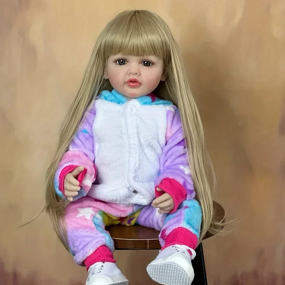 55cm Lifelike Baby Girl Doll With Blonde Long Hair childrensterritory
