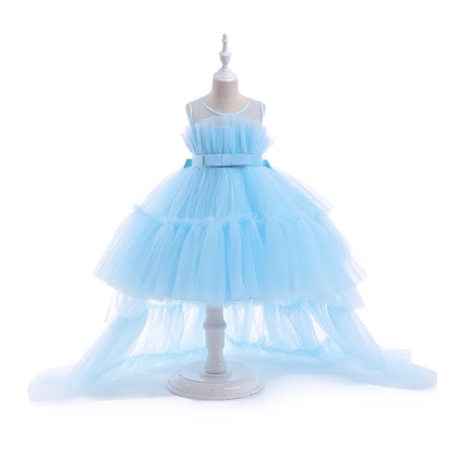 Little Girls Puffy Tulle First Communion Dresses with Trailing childrensterritory