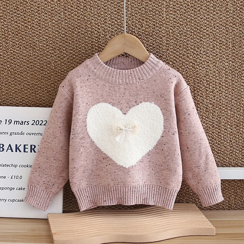 Kids Girls Cute Heart Design Warm High Collar Knitted Sweaters