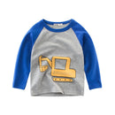 Cartoon Excavator Print Kids Boys Cotton T-shirts childrensterritory