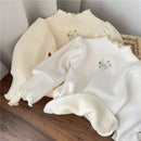 Girls' Long-Sleeved Flower Embroidery Design Winter Sweater