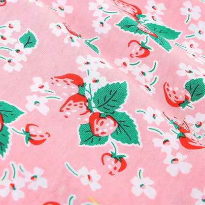 Kids Girls Strawberry Flowers Print Cotton Dress childrensterritory