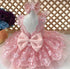 Floral Lace & Pearls Decorated Pink Tulle Girls Party Dress/Gown childrensterritory