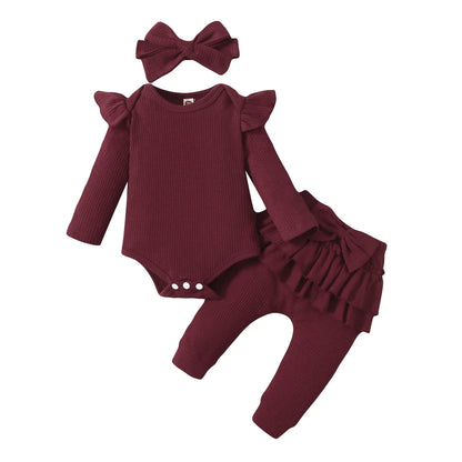 3Pcs Newborn Girl Bodysuit, Bow, Floral Pants Clothing Set childrensterritory
