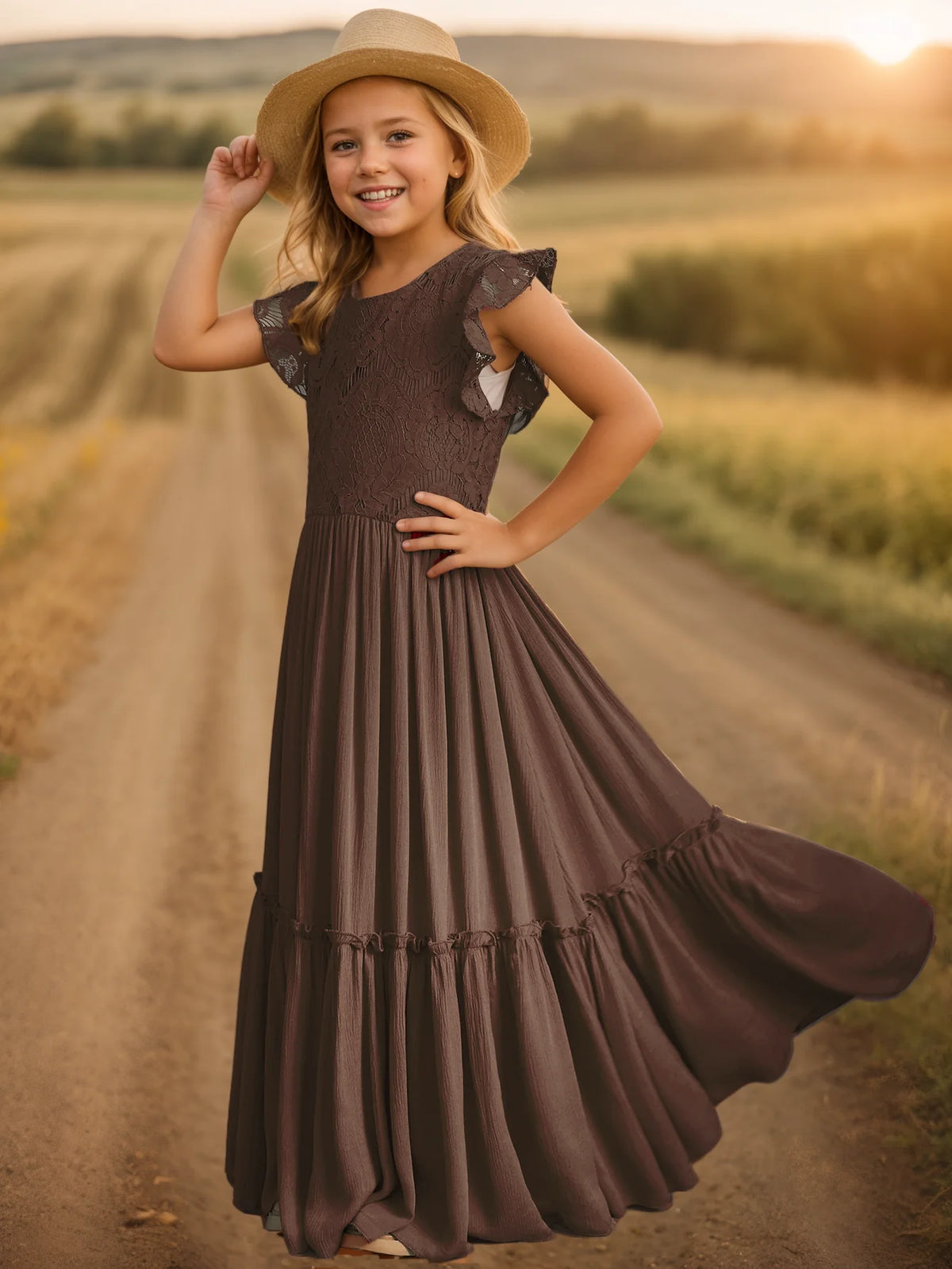 Kids Girls Lace Design Bohemia Long Dresses childrensterritory
