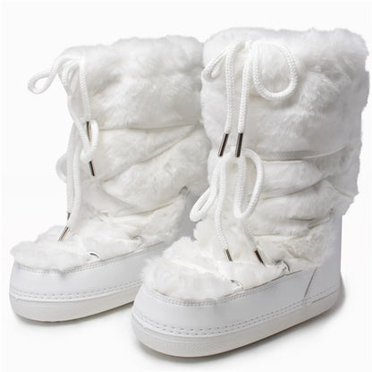 Fluffy Faux Fur Middle Calf Platform Snow Boots for Women childrensterritory