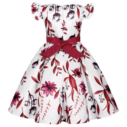 Little Girls Flying Sleeve Floral Birthday Party Dresses childrensterritory