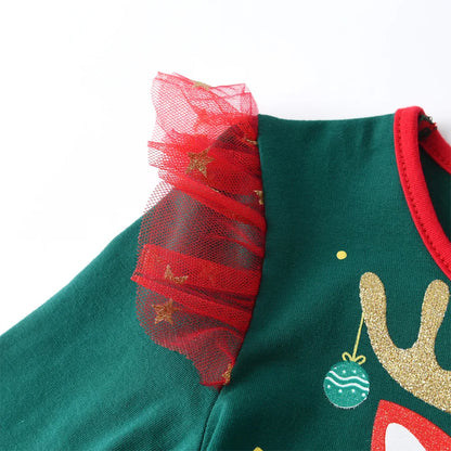 Kids Girls Reindeer Print Christmas Party Dress childrensterritory