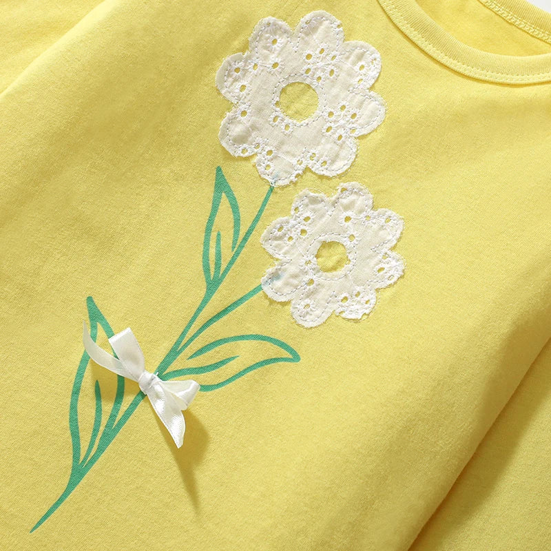 Kids Girls Flowers Embroidered Cotton T-shirts childrensterritory