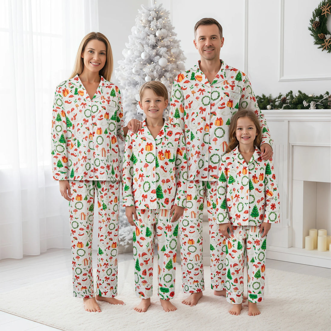 Colorful Christmas Print Long Sleeve Pajamas Sets for Family