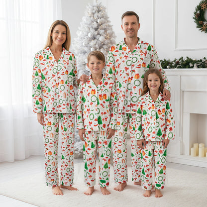 Colorful Christmas Print Long Sleeve Pajamas Sets for Family