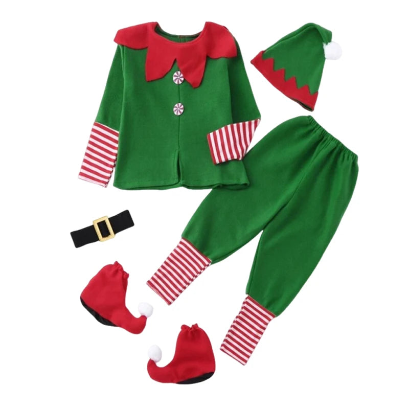 Kids Green Elf Santa Costume for Carnival Party