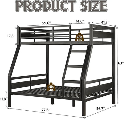 Sturdy Metal Frame Bunk Bed with Slats and Side Rails