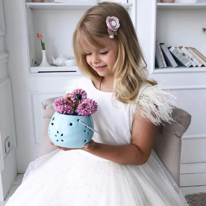 A-Line Feathers Sleeve Backless First Communion Dress For Girls