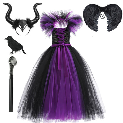 Kids Girls Demon Queen Maleficent Halloween Costume