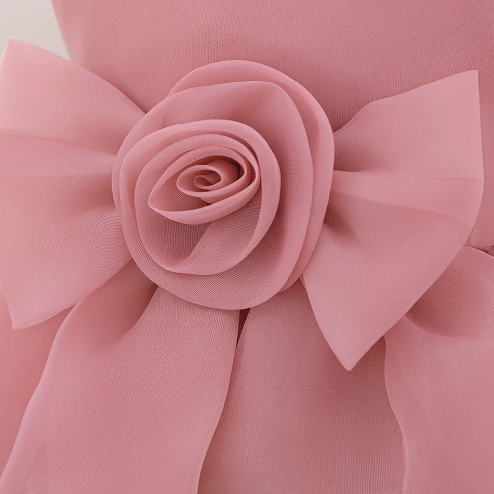 Elegant 3D Rose Flower Tiered Design Baby Christening Dresses