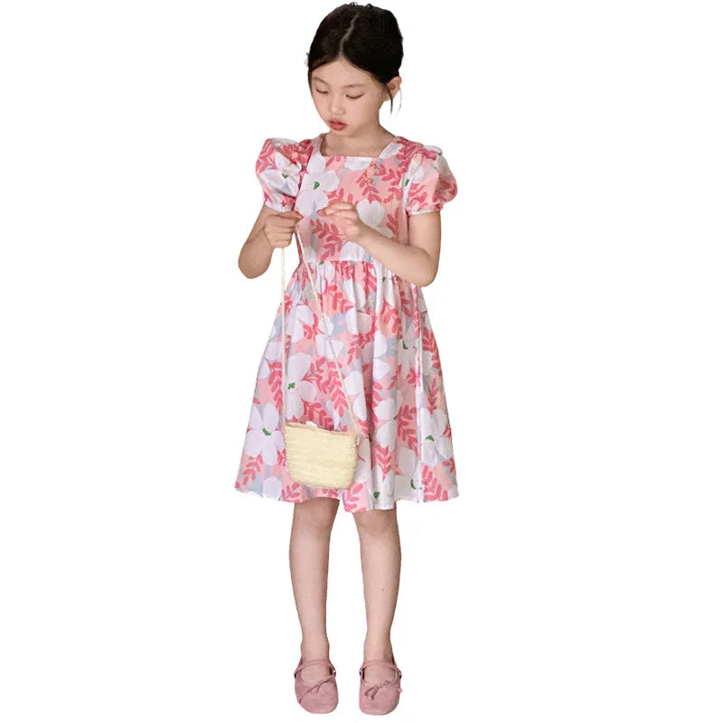 Young Girls' Floral Pattern Summer Party Dresses