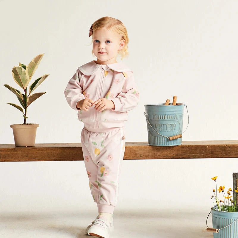 Kids Zipper Floral Print Long Sleeve Warm Coat Set childrensterritory