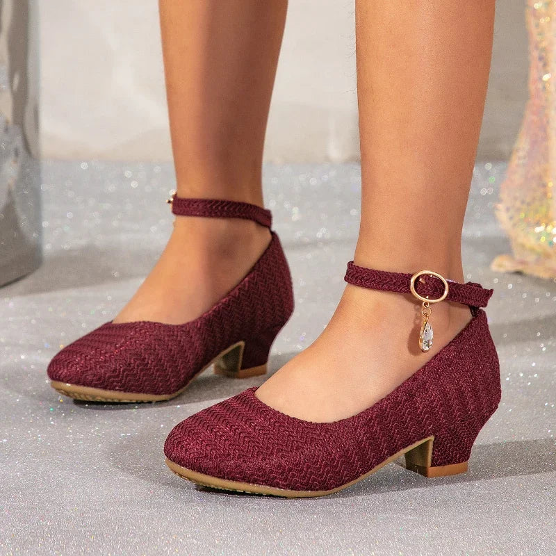 Elegant Ankle-strap Girls High Heels for Wedding Party