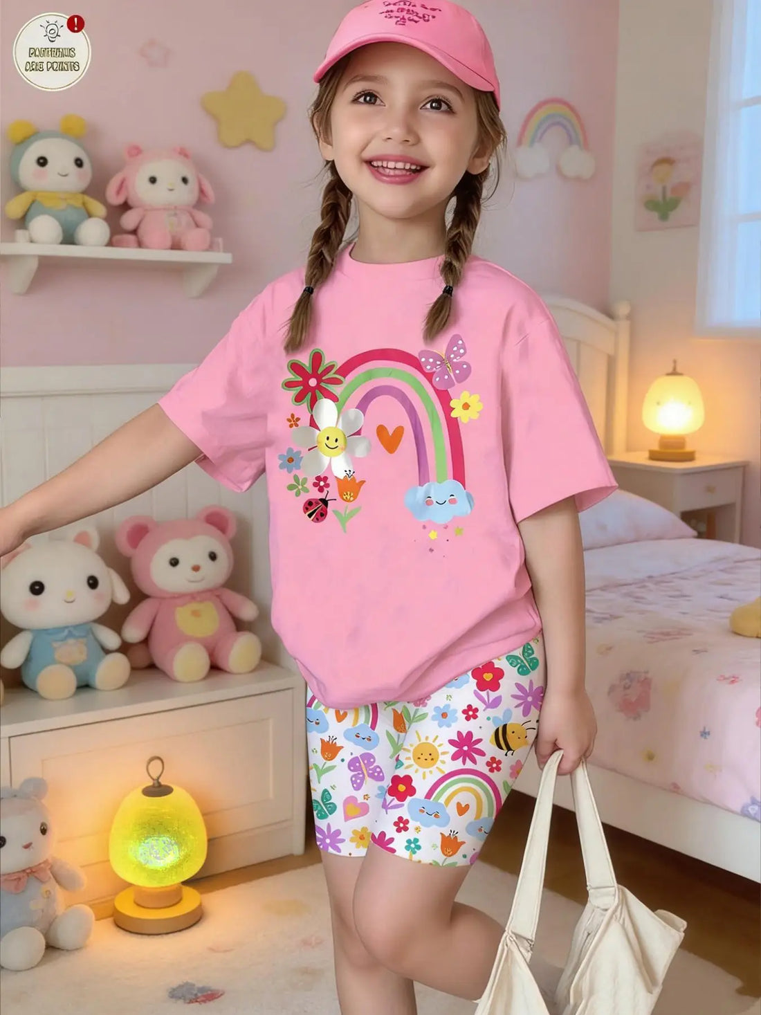 Cartoon Rainbow Design Little Girls Cotton Top