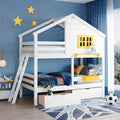 Hut Design Twin over Twin Bunk Bed with Window and Two Drawers childrensterritory