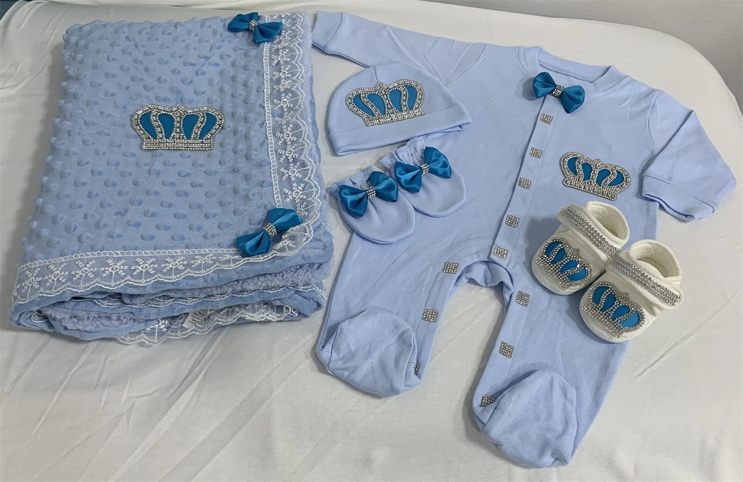 5pcs Sequin Bling Crown Design Baby Girl Welcome Home Outfits childrensterritory