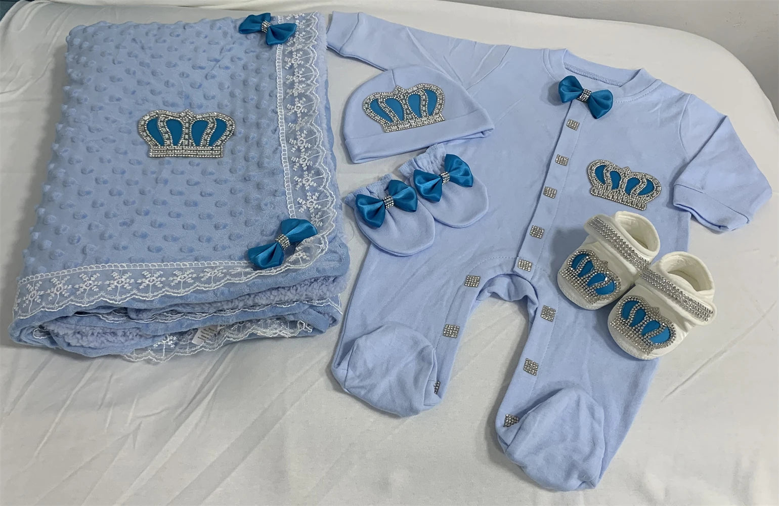 5pcs Sequin Bling Crown Design Baby Girl Welcome Home Outfits childrensterritory