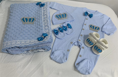 5pcs Sequin Bling Crown Design Baby Girl Welcome Home Outfits childrensterritory