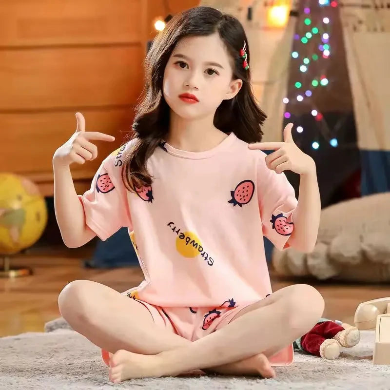 Kids Cartoon Print Short Sleeves Summer Pajamas Sets childrensterritory