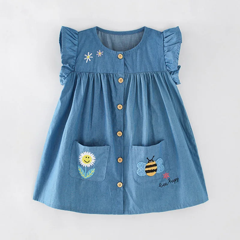Kids Girls Floral Summer Casual Jeans Dresses childrensterritory
