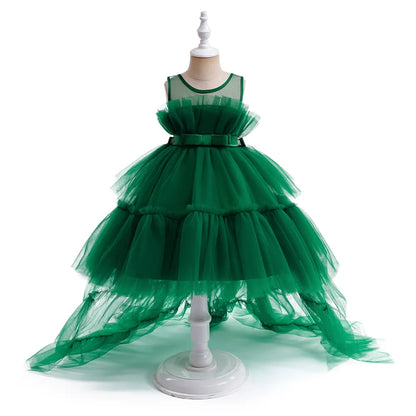Little Girls Puffy Tulle First Communion Dresses with Trailing childrensterritory