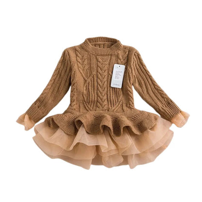 Kids Girls Ruffle Long Sleeve Warm Princess Dresses childrensterritory